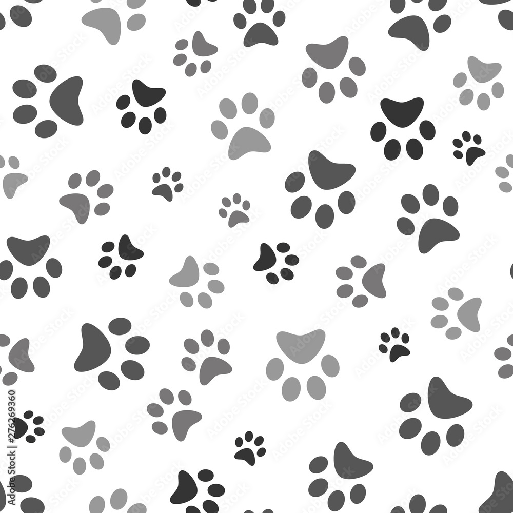 Fototapeta premium Dog Paw print seamless. Traces of Cat Textile Pattern. Cat footprint seamless pattern. Vector seamless.