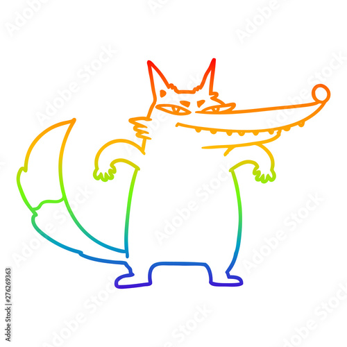 rainbow gradient line drawing sly cartoon wolf