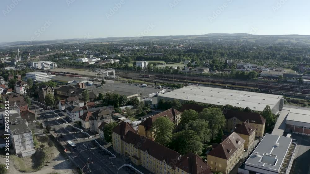 Drone aerial views of Göttingen in soft sunlight, Germany, Europe Drone aerial views of Göttingen in soft sunlight, Germany, Europe