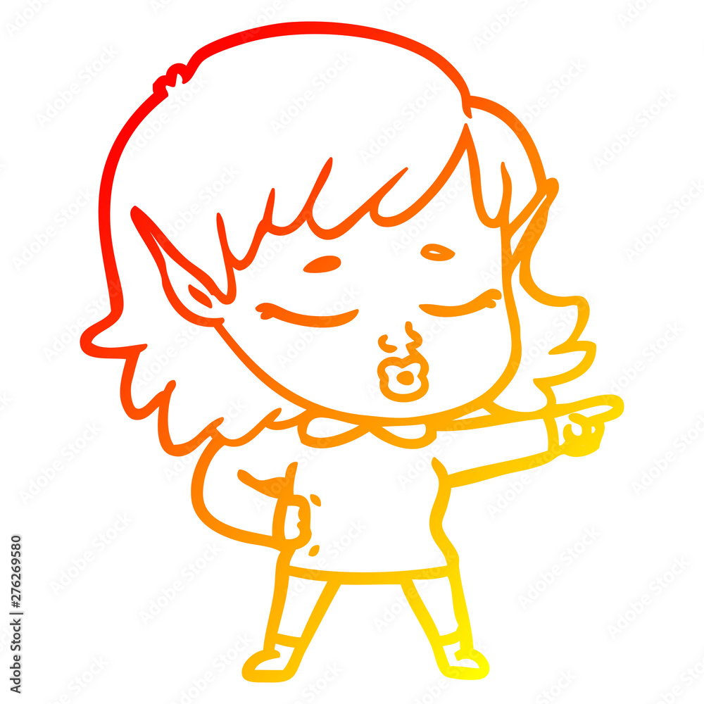 warm gradient line drawing pretty cartoon elf girl warm gradient line drawing pretty cartoon elf girl