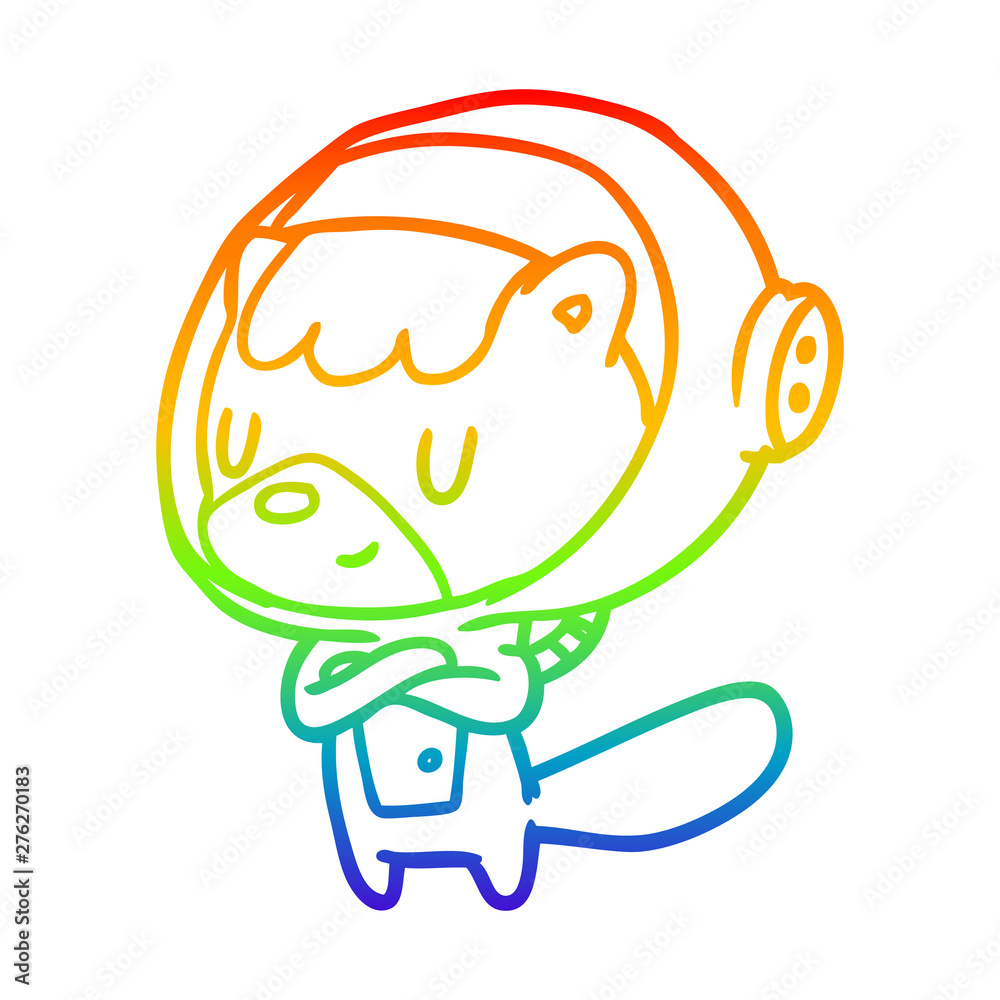 Fototapeta premium rainbow gradient line drawing cat astronaut animals