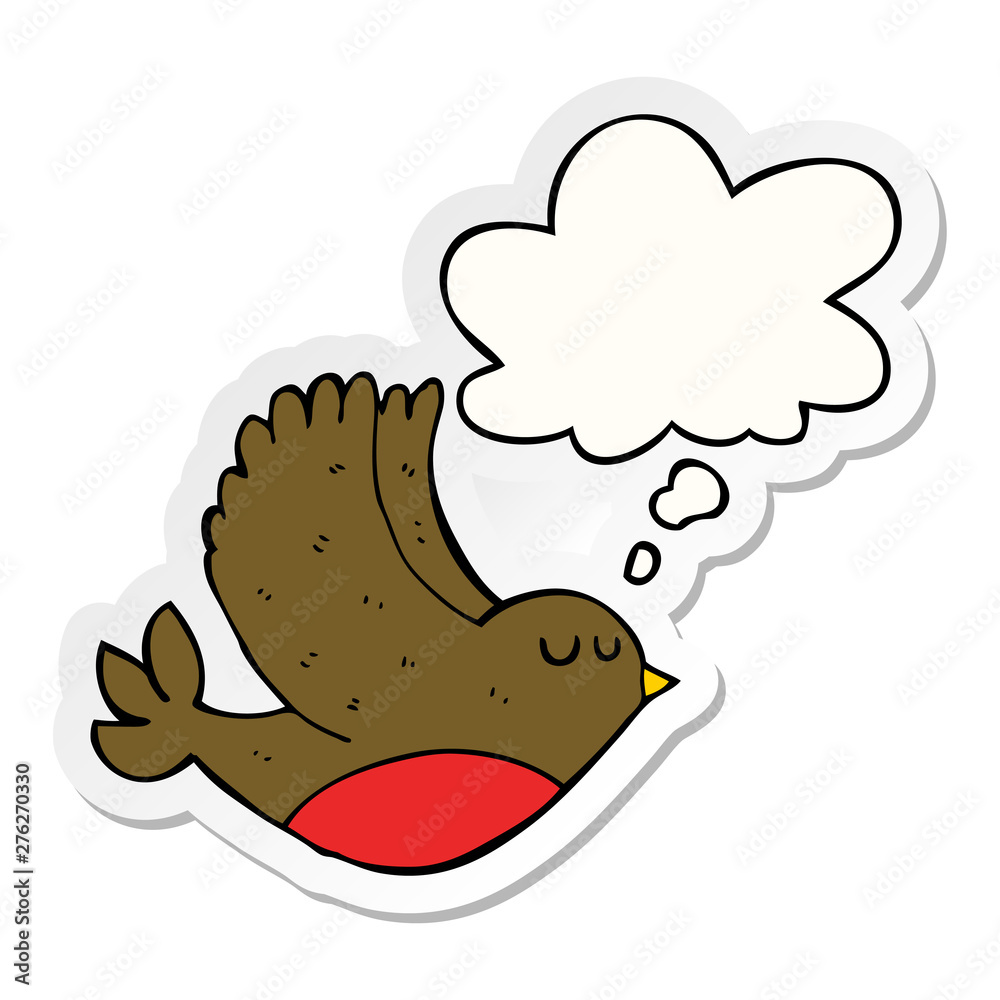 cartoon flying bird and thought bubble as a printed sticker