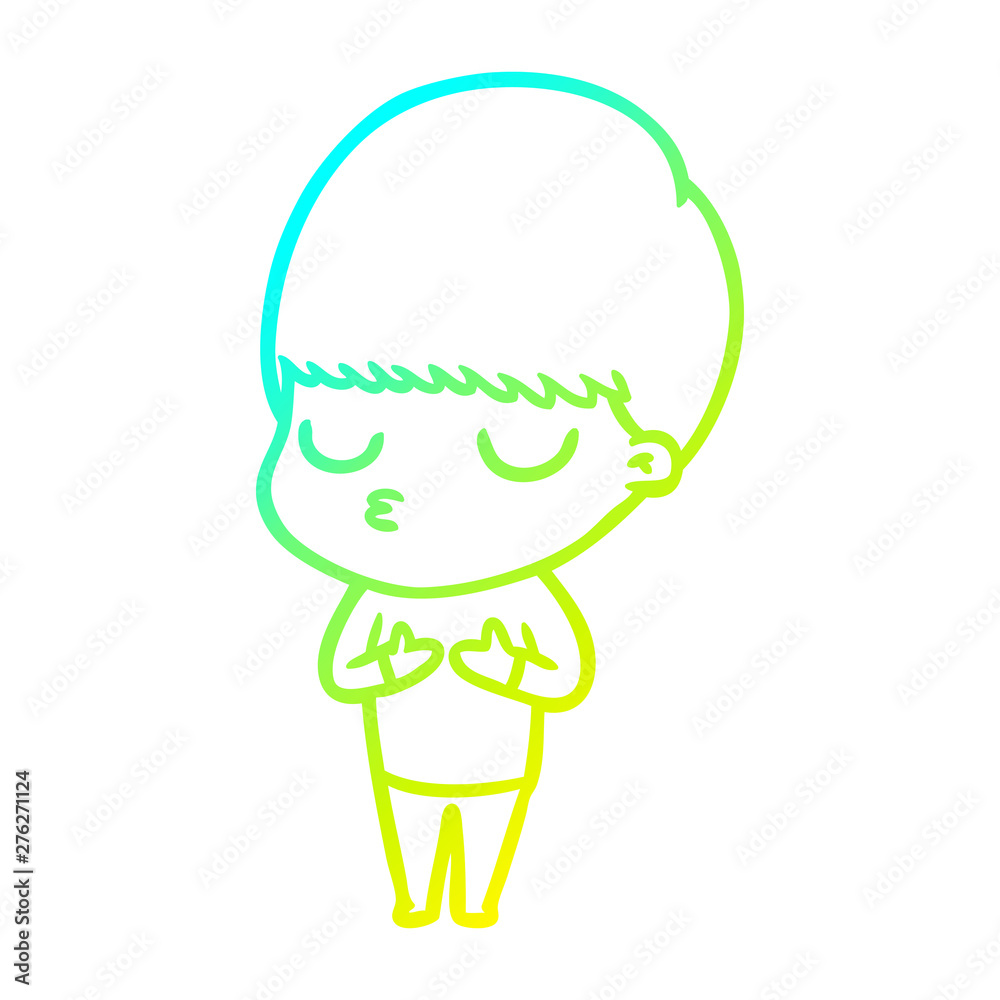 Obraz premium cold gradient line drawing cartoon calm boy