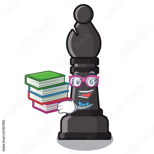Student with book bishop chess in the cartoon shape