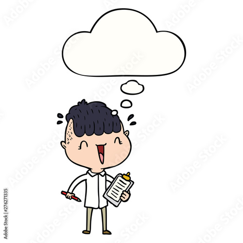cartoon happy boy surprised and thought bubble