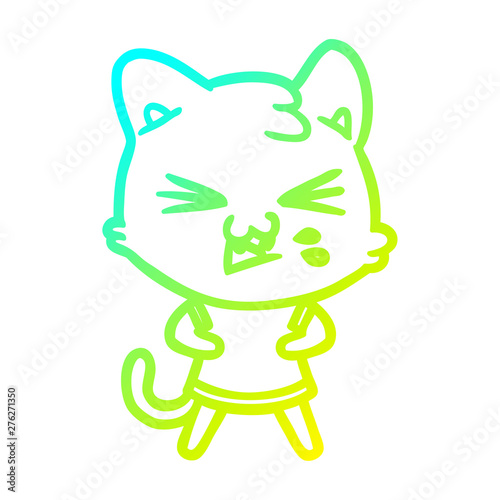 cold gradient line drawing cartoon cat hissing