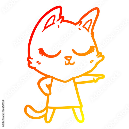 warm gradient line drawing calm cartoon cat girl pointing