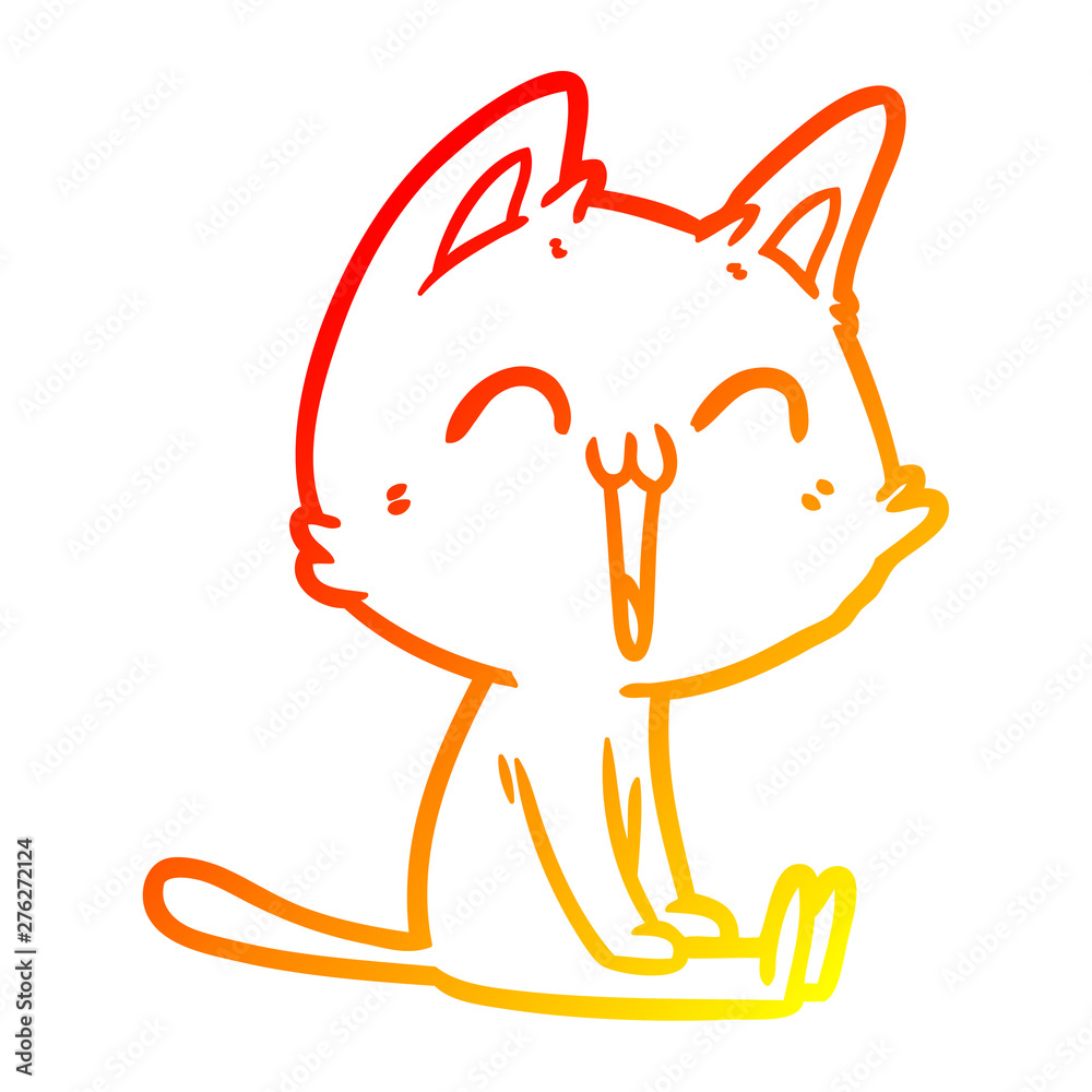 Obraz premium warm gradient line drawing happy cartoon cat