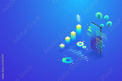 Return on investment ROI. Financial calculations and statistics analysis, managing financial chart, marketing research and calculation tax return-payment on mobile phone