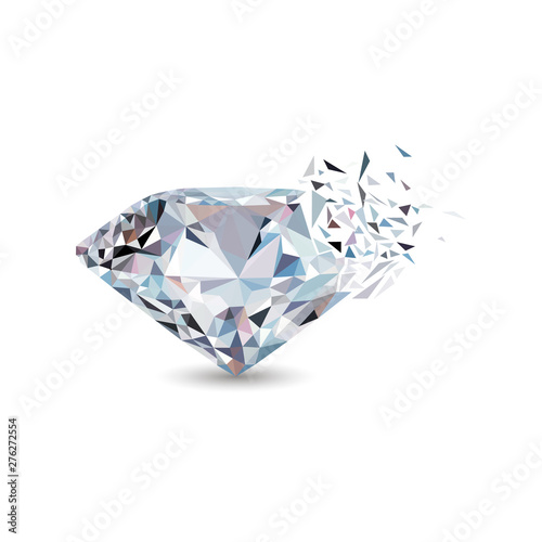 Diamond isolated on white photo-realistic illustration. Crystal. Chameleon brilliant. Sapphire  diamond logo  jewelry.