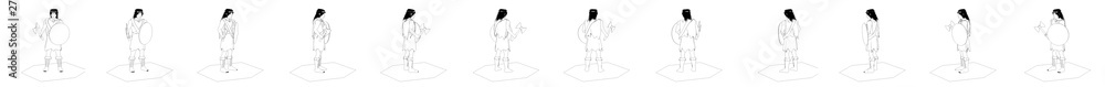 3d render, warrior character set, illustration 