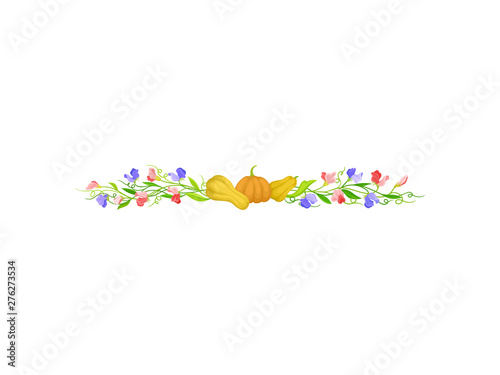 Straight from long stalks with pumpkins. Vector illustration on white background.
