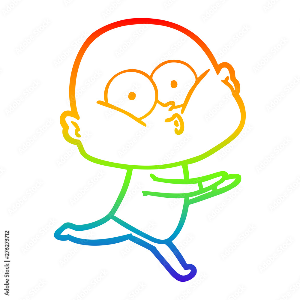 Obraz premium rainbow gradient line drawing cartoon bald man staring