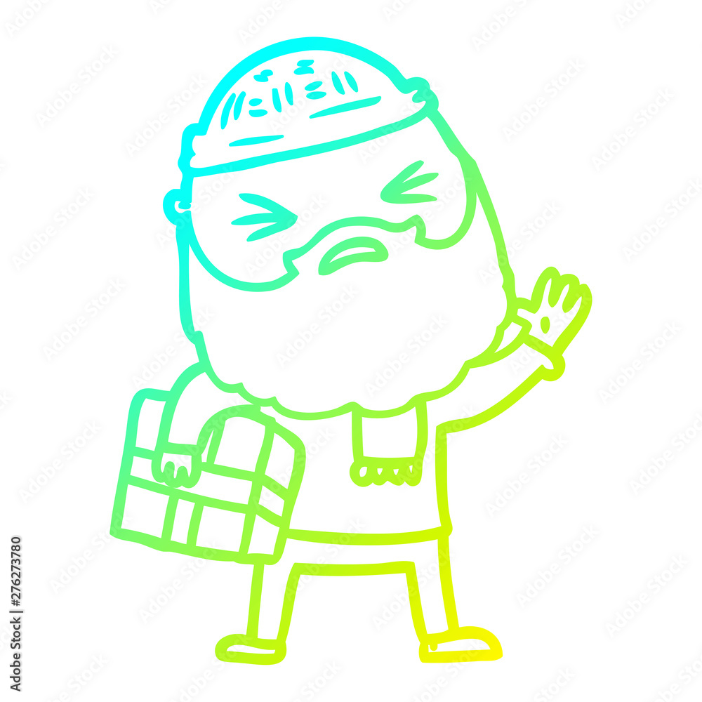 cold gradient line drawing cartoon man with beard