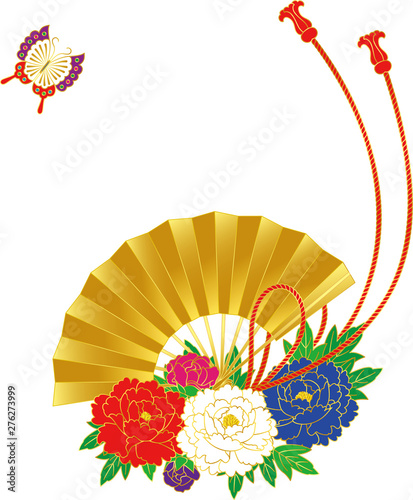和風の花と扇子.背景素材.ベクターイラスト