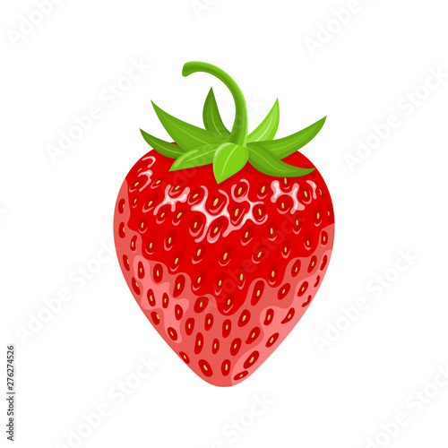 Fresh 3d red ripe strawberry isolated on white background. Realistic sweet food. Organic fruit. Cartoon style. Vector illustration for any design.