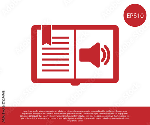 Red Audio book icon isolated on white background. Audio guide sign. Online learning concept. Vector Illustration