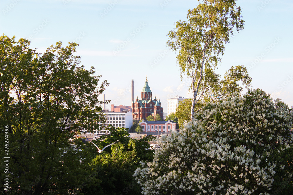 View of the city of Helsinki and the Orthodox Cathedral, Finland
