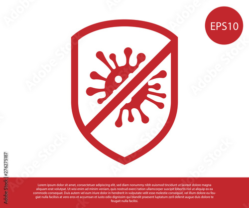 Red Stop virus, bacteria, germs and microbe icon isolated on white background. Antibacterial and antiviral defence, protection infection. Vector Illustration