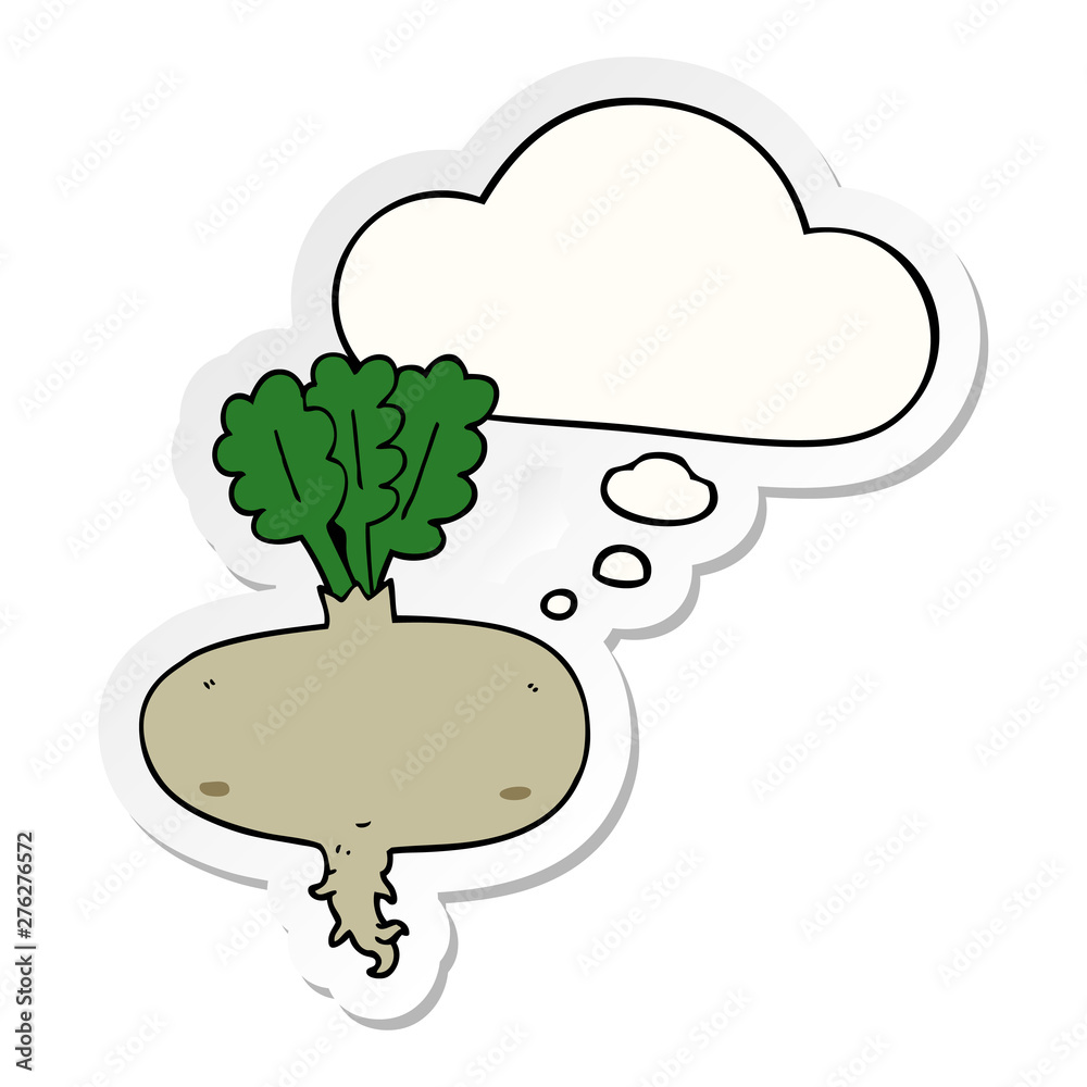 cartoon beetroot and thought bubble as a printed sticker