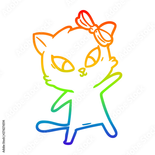 rainbow gradient line drawing cartoon cat