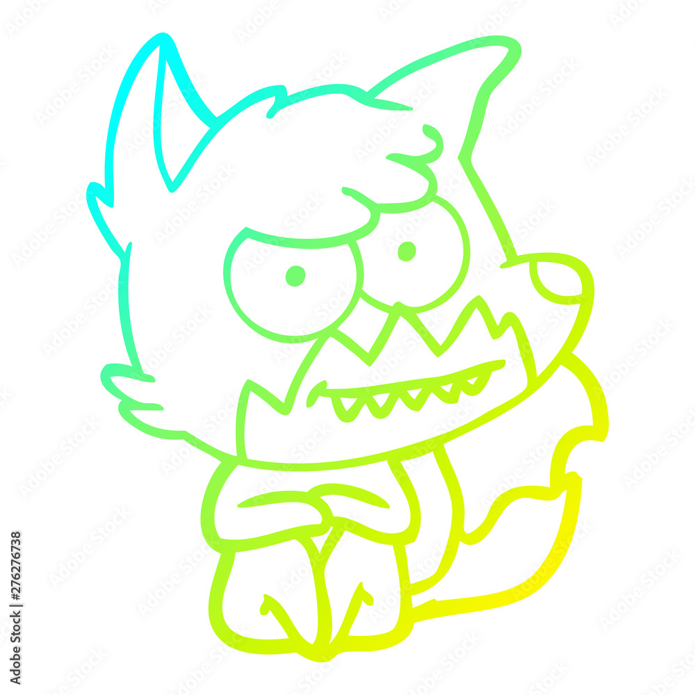 cold gradient line drawing cartoon grinning fox sitting cold gradient line drawing cartoon grinning fox sitting