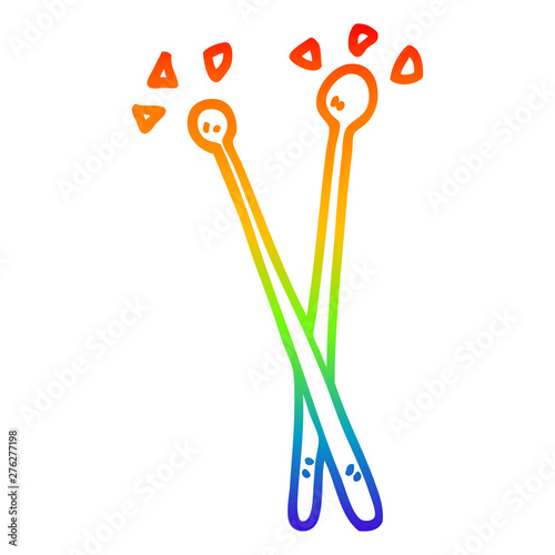 rainbow gradient line drawing cartoon drum sticks