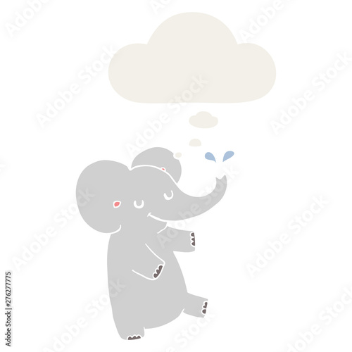cartoon dancing elephant and thought bubble in retro style