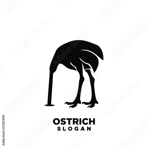 ostrich run black silhouette white background isolated logo icon design vector illustration