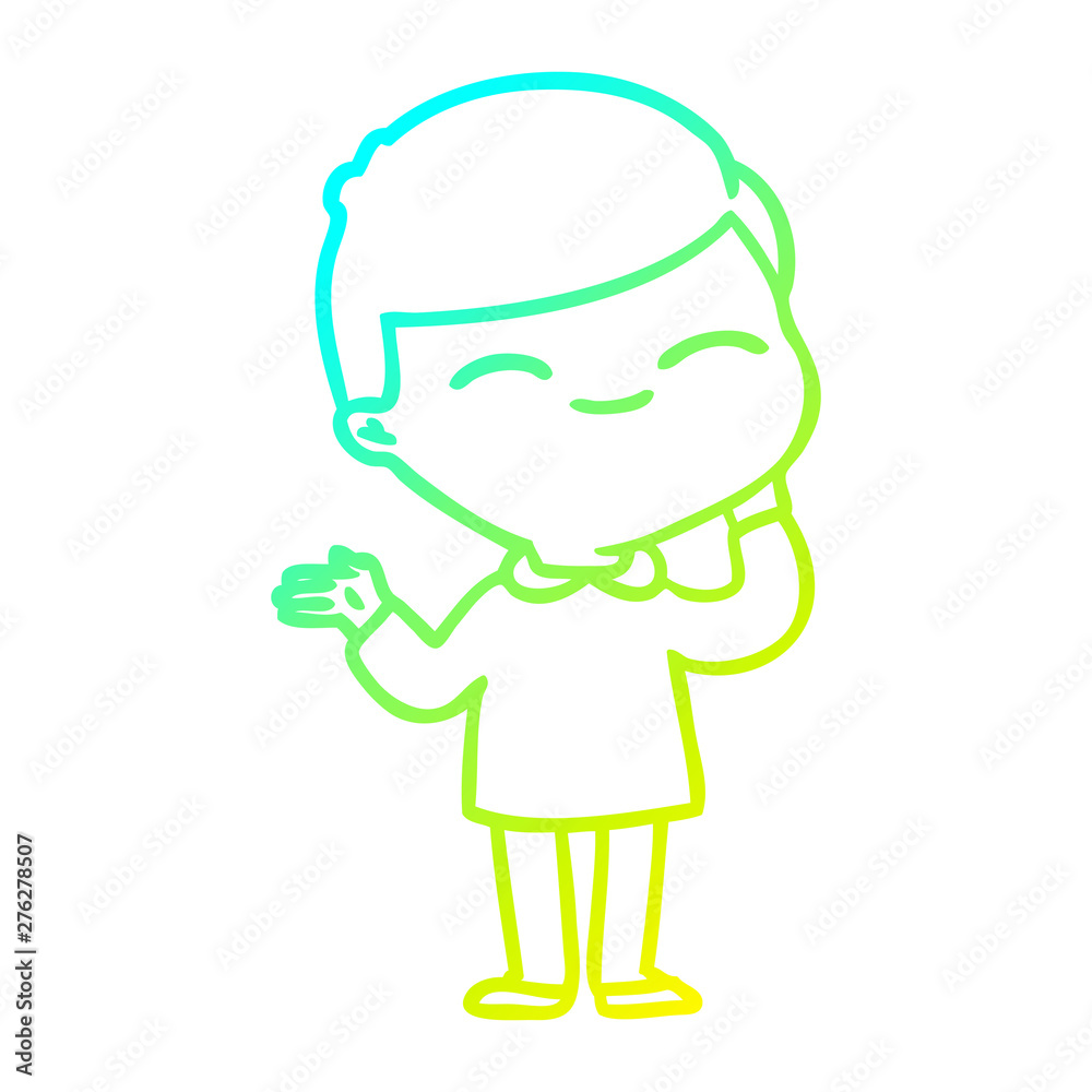 cold gradient line drawing cartoon shy smiling boy