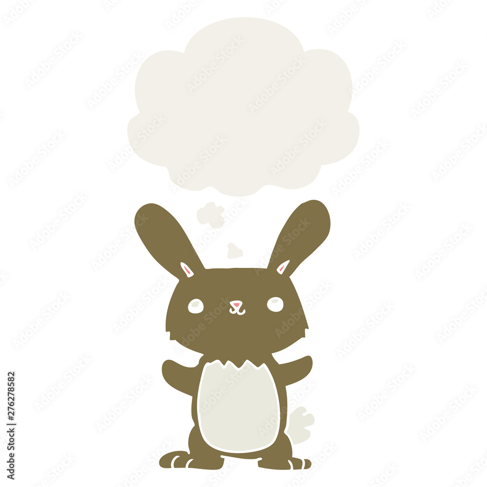 cute cartoon rabbit and thought bubble in retro style cute cartoon rabbit and thought bubble in retro style