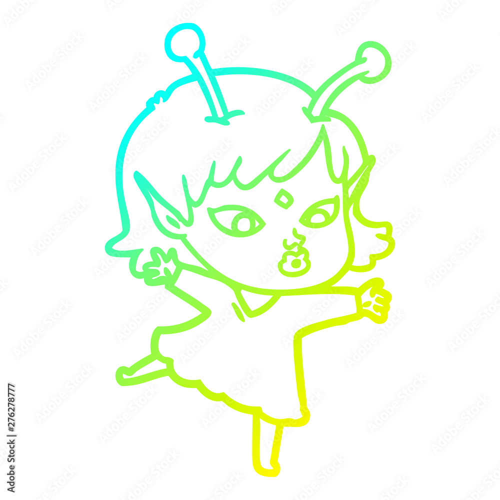 cold gradient line drawing pretty cartoon alien girl cold gradient line drawing pretty cartoon alien girl