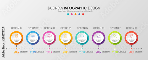 Business infographic. Timeline with 8 steps. Vector