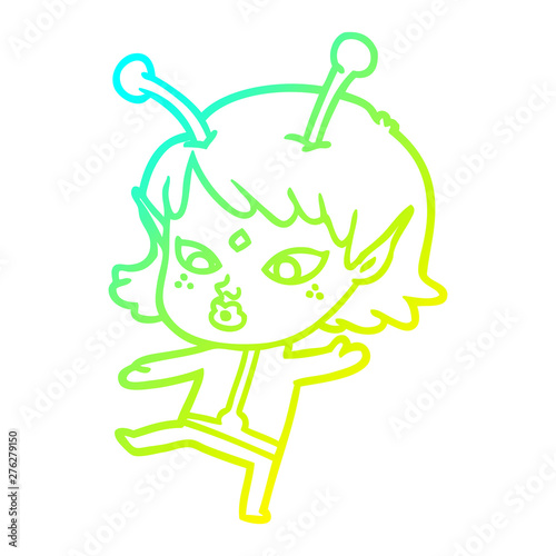 cold gradient line drawing pretty cartoon alien girl