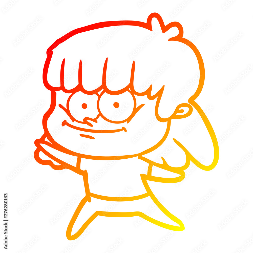 warm gradient line drawing cartoon smiling woman warm gradient line drawing cartoon smiling woman