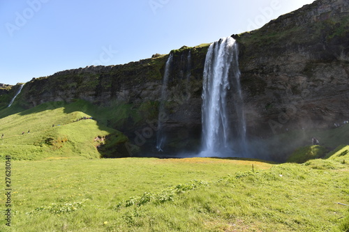 The beautiful Seljalandsfoss waterfall in the south of Iceland