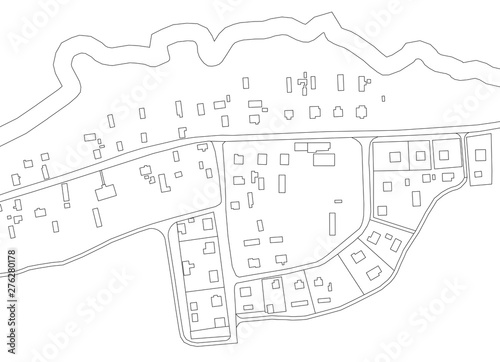Part of urban plan of a town. Vector abstract topographic map.