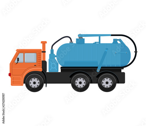 Road cleaning machine vector vehicle truck sweeper cleaner wash city streets illustration, vehicle van car excavator bulldozer tractor lorry transportation isolated on background