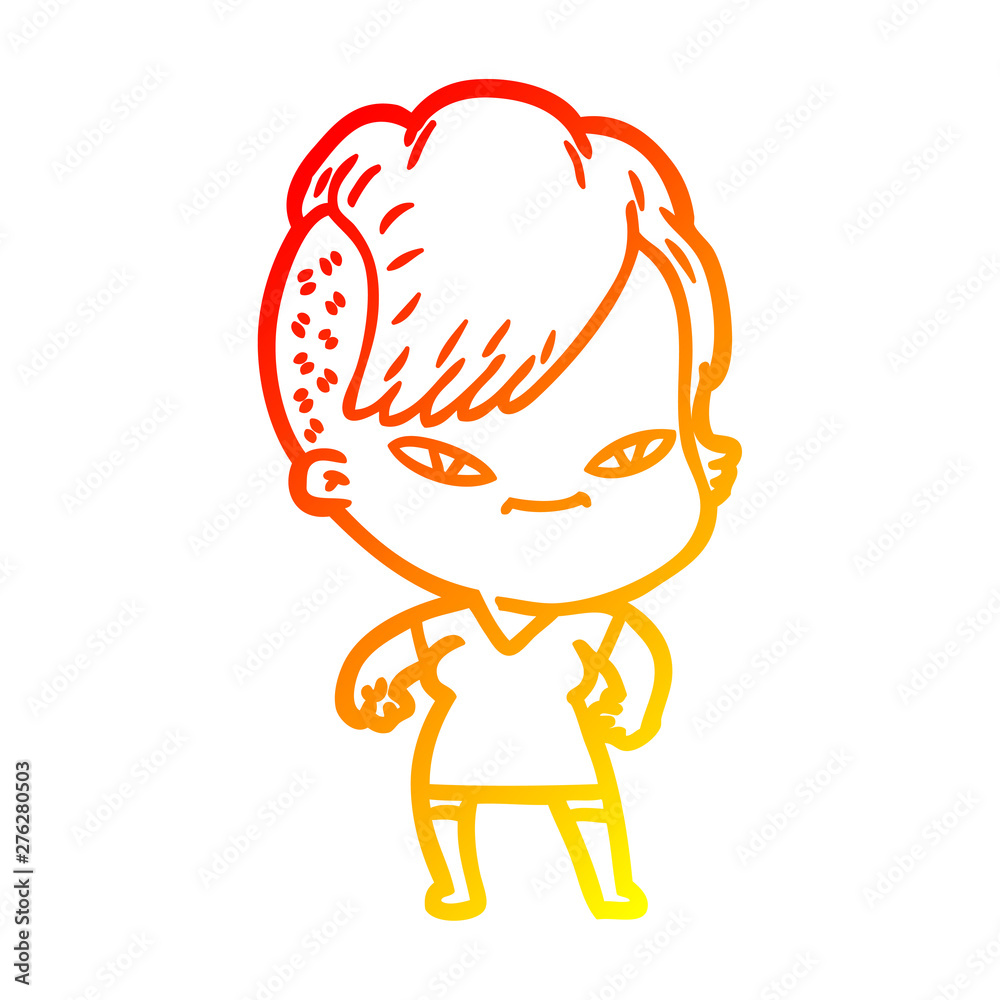 warm gradient line drawing cute cartoon girl with hipster haircut