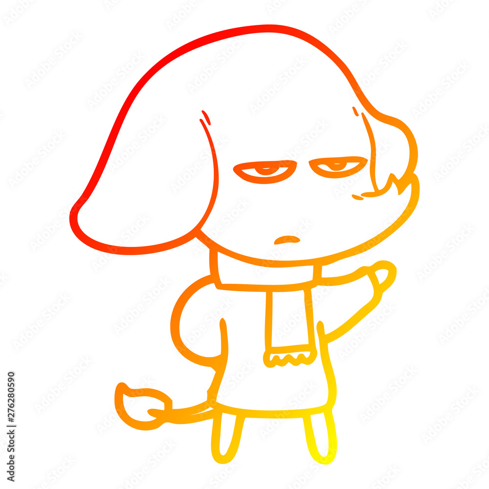 warm gradient line drawing annoyed cartoon elephant