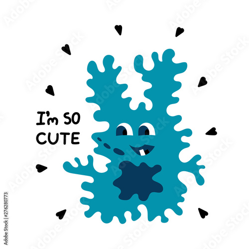 Doodle, hand drawn, strange creature, cute monsters. Text - I am so cute. Vector Character for your postcard, poster and more.