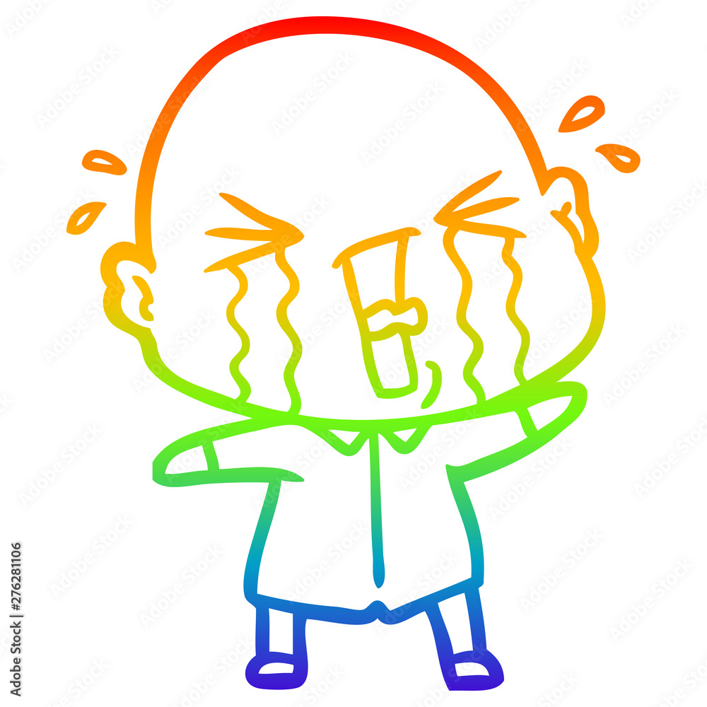 rainbow gradient line drawing cartoon crying bald man rainbow gradient line drawing cartoon crying bald man