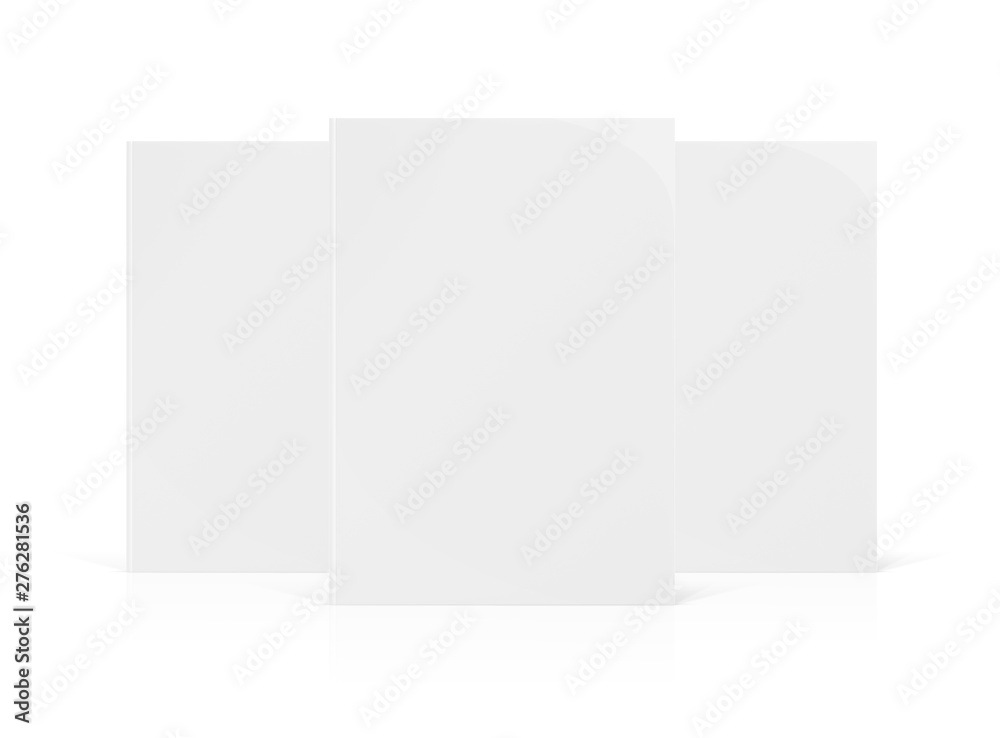 Three blank A4 book hardcover mockup isolated on white 3D rendering Three blank A4 book hardcover mockup isolated on white 3D rendering