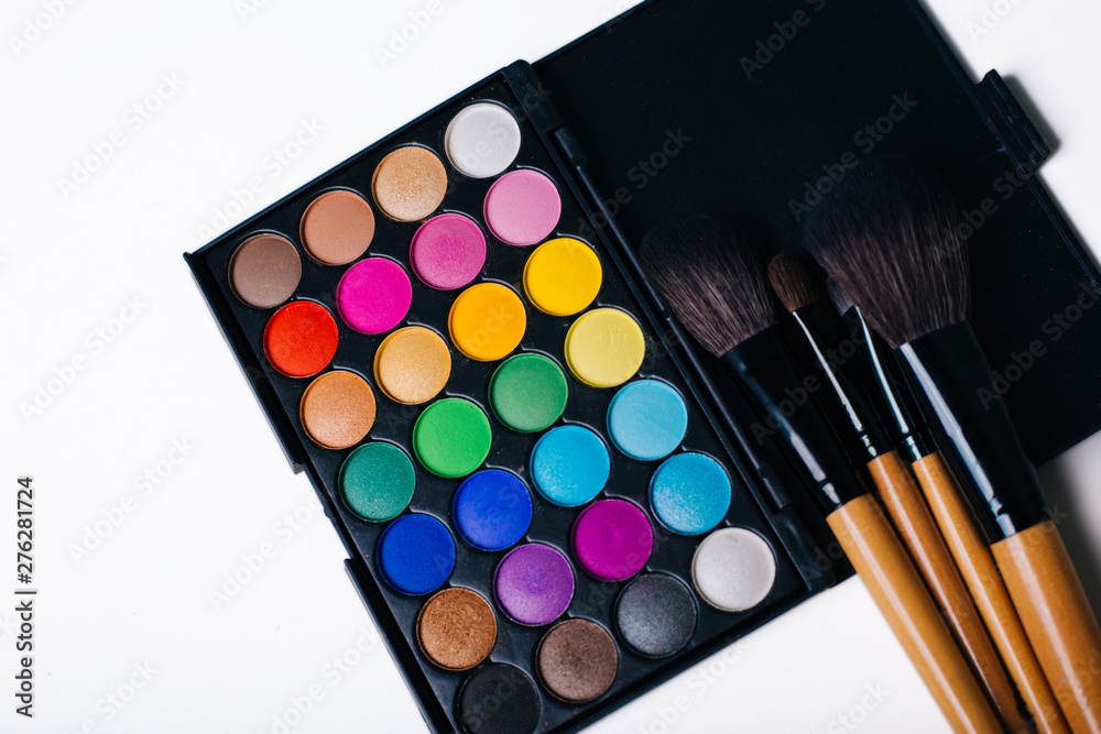 Bright shadows and make-up brushes. Beauty and Fashion Bright shadows and make-up brushes. Beauty and Fashion