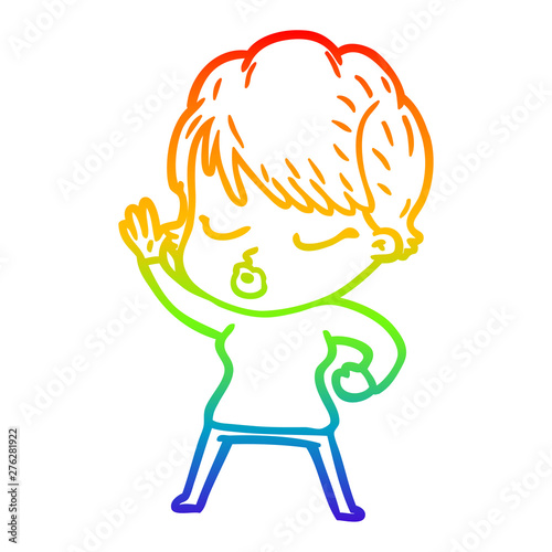 rainbow gradient line drawing cartoon woman with eyes shut