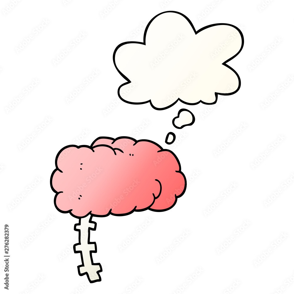 cartoon brain and thought bubble in smooth gradient style