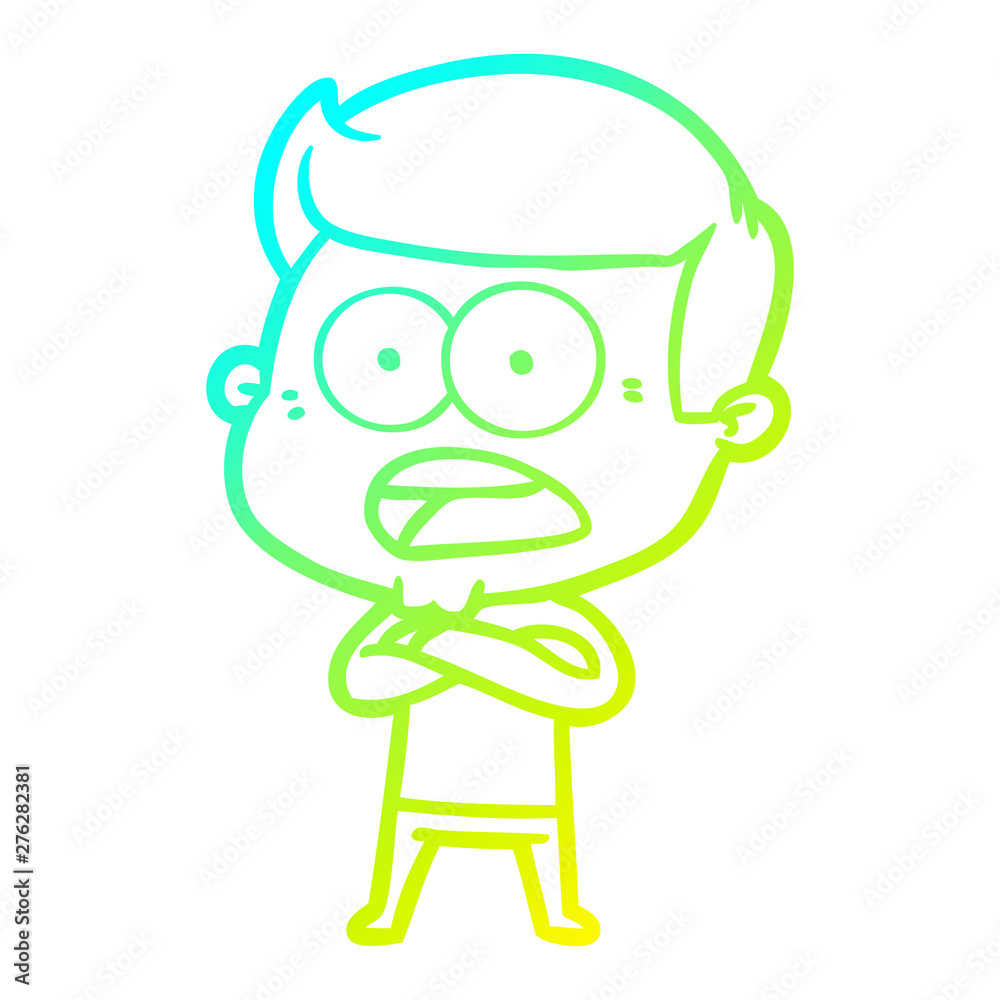 cold gradient line drawing cartoon shocked man