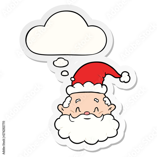 cartoon santa claus and thought bubble as a printed sticker