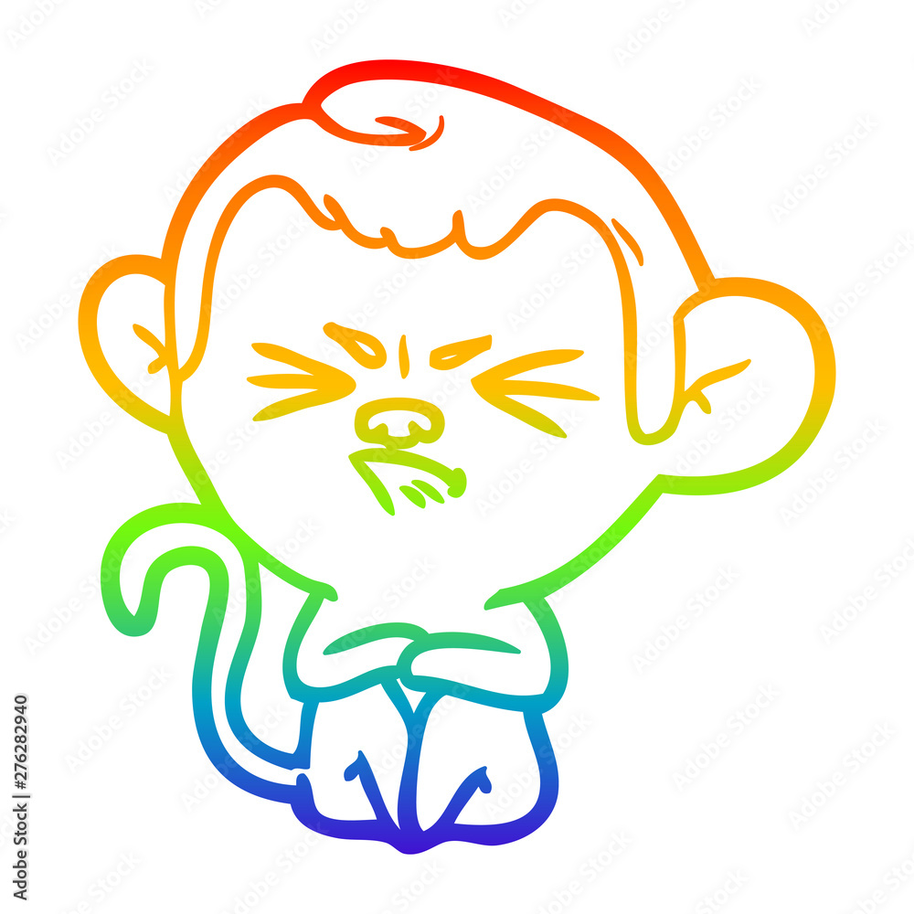 rainbow gradient line drawing cartoon annoyed monkey rainbow gradient line drawing cartoon annoyed monkey