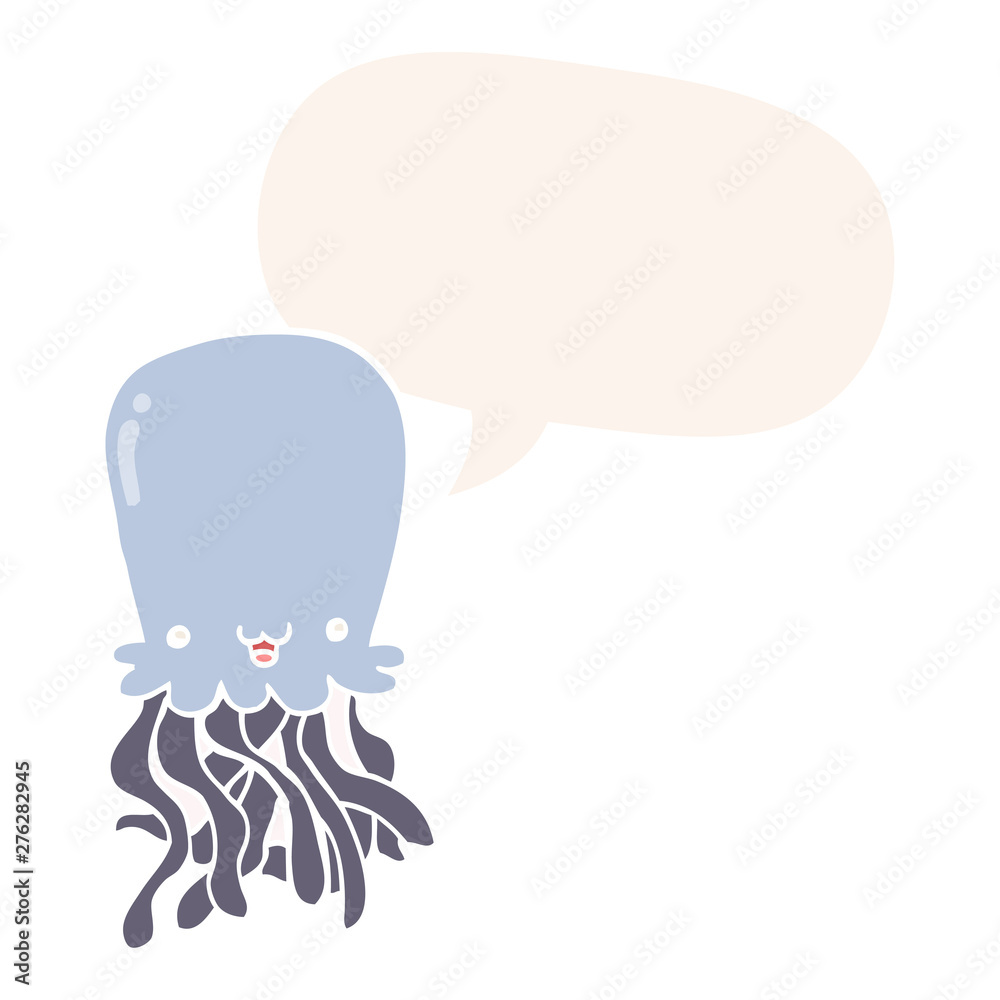cartoon octopus and speech bubble in retro style